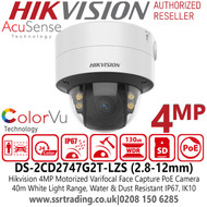 4MP Hikvision ColorVu AcuSense Outdoor/Indoor Vandalproof Dome PoE IP Camera with 2.8mm-12mm Motorized Varifocal Lens, 40 White Light Range, Face Capture - DS-2CD2747G2T-LZS 