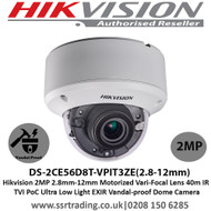Hikvision 2MP 2.8mm-12mm Motorized Vari-Focal Lens 40m IR TVI PoC Ultra Low Light EXIR Vandal-proof Dome Camera- (DS-2CE56D8T-VPIT3ZE)