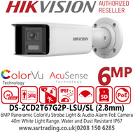 Hikvision IP PoE 6MP AcuSense Panoramic ColorVu Netword Camera with 2.8mm Fixed Lens, 40M White Light Range, Strobe Light and Audio Alarm, Water and Dust Resistant IP67 - DS-2CD2T67G2P-LSU/SL (2.8mm)
