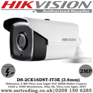  Hikvision 2MP 3.6mm Fixed Lens Ultra Low-Light IP67 PoC EXIR Bullet Camera - (DS-2CE16D8T-IT3E)