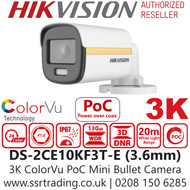 Hikvision 3K ColorVu PoC Mini Bullet Camera - DS-2CE10KF3T-E (3.6mm)