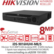 Hikvision 16 Channel 8MP AcuSense 8 SATA Interfaces 16Ch DVR, HDTVI/AHD/CVI/CVBS/IP Video Inputs - iDS-9016HUHI-M8/S