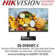 Hikvision Monitor 24" FHD 1080p Monitor, Built-in Speaker For Audio Input, 2 Channels of 8 Bit/10 bit LVDS HD (1920 × 1080) Display,  178° Ultra-Wide View Screen - DS-D5024FC-C