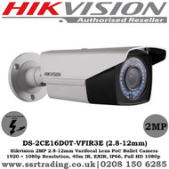 Hikvision 2MP 2.8-12mm Varifocal Lens 40m IR IP66 Weatherproof  POC Bullet Camera - (DS-2CE16D0T-VFIR3E)