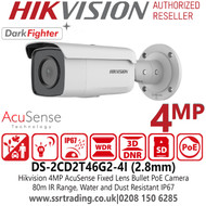 Hikvision 4MP IP PoE AcuSense DarkFighter Outdoor Bullet Camera with 2.8mm Fixed Lens - 80m IR Range - Water and Dust Resistant (IP67) - Efficient H.265+ Compression Technology - DS-2CD2T46G2-4I (2.8mm)