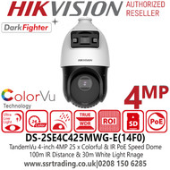 Hikvision TandemVu 4-inch 4MP 25 x Zoom Colorful & IR PoE IP Speed Dome PTZ Camera with 100m IR Distance & 30m White Light Rnage, Supports WDR, HLC, BLC, 3D DNR, Defog, Regional Exposure, Regional Focus - DS-2SE4C425MWG-E(14F0)