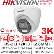 Hikvision 3K ColorVu Turret TVI Camera - DS-2CE72KF3T (2.8mm)