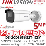 Hikvision DS-2CD3656G2T-IZSY 5MP AcuSense DarkFighter IP PoE Bullet Camera with 2.7-13.5mm  Motorized Varifocal Lens, 60m IR Range, Water and Dust Resistant (IP67) and Vandal-Resistant (IK10)