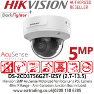 Hikvision 5MP IP PoE DarkFighter AcuSense Outdoor Camera with 2.7mm-13.5mm Motorized Varifocal Lens, 40m IR Range, Water and Dust Resistant (IP67) and Vandal-Resistant (IK10) - DS-2CD3756G2T-IZSY (2.7-13.5mm)