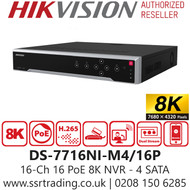 Hikvision - 16 Ch 16 PoE 8K NVR, 4 SATA - DS-7716NI-M4/16P 
