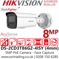 Hikvision 8MP IP PoE OutDoor Face Capture AcuSense Darkfighter Bullet Camera - DS-2CD3T86G2-4ISY (4mm)