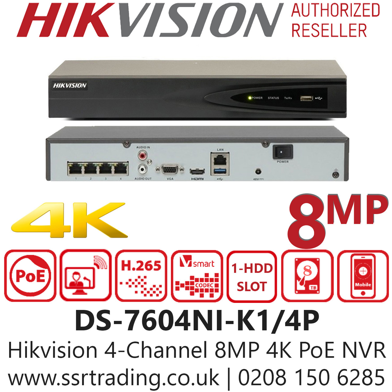 HIKVISION DS-7604NI-K1/4P ネットワークビデオレコーダー 【公式通販】