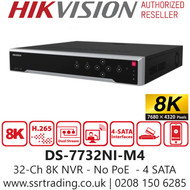 Hikvision 32-Ch 8K No PoE 32MP NVR, 4 SATA - DS-7732NI-M4