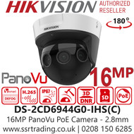 Hikvision DS-2CD6944G0-IHS(C) 16MP IP PoE 180° PanoVu Outdoor Network Camera with 2.8mm Fixed Lens, 20m IR Range, Water and Dust Resistant (IP67) and Vandal Proof (IK10) 