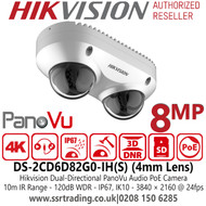 Hikvision DS-2CD6D82G0-IHS (4mm) 8MP PoE IP Dual-Directional PanoVu Camera 
