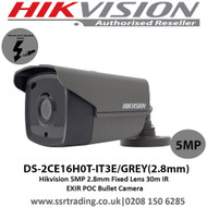 Hikvision 5MP 2.8mm Fixed Lens 30m IR  EXIR POC Bullet Camera - DS-2CE16H0T-IT3E/GREY