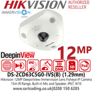 12MP Hikvision Fisheye Outdoor Network IP Camera with 1.29mm Fixed Lens, Built-in Mic And Speaker, Built-in Memory Card Slot , IP67, IK10 - DS-2CD63C5G0-IVS(B)