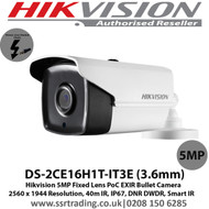 Hikvision 5MP 3.6mm Fixed lens 40m IR IP67 EXIR PoC Bullet Camera - (DS-2CE16H1T-IT3E)