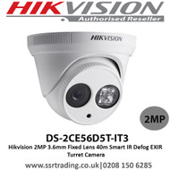  Hikvision 2MP 3.6mm Fixed Lens 40m Smart IR Defog EXIR Turret Camera - DS-2CE56D5T-IT3