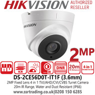  Hikvision 2MP 3.6mm 4-in-1 Fixed Lens 20m IR CCTV Turret Camera - DS-2CE56D0T-IT1F