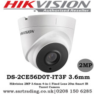  Hikvision 2MP 3.6mm 4-in-1 Fixed Lens 40m IR CCTV Turret Camera - DS-2CE56D0T-IT3F