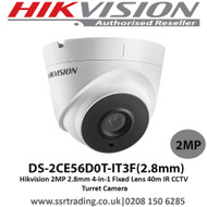  Hikvision 2MP 2.8mm 4-in-1 Fixed Lens 40m IR CCTV  Turret Camera - DS-2CE56D0T-IT3F
