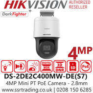Hikvision 4MP IR Mini PT Dome PoE Camera - DS-2DE2C400MW-DE(S7)