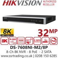 Hikvision - 8 Channel 8 PoE 8K 2 SATA NVR - DS-7608NI-M2/8P