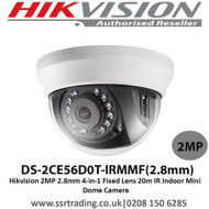  Hikvision 2MP 2.8mm 4-in-1 Fixed Lens 20m IR Indoor Mini Dome Camera - DS-2CE56D0T-IRMMF