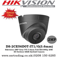  Hikvision 2MP TVI 3.6mm Full HD1080p 20M IR Outdoor EXIR Eyeball Camera Special Offer DS-2CE56D0T-IT1/GREY