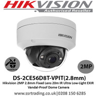  Hikvision 2MP 2.8mm Fixed Lens 20m IR Ultra Low-Light EXIR Dome Camera - DS-2CE56D8T-VPIT