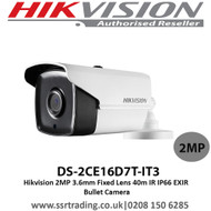  Hikvision 2MP 3.6mm Fixed Lens 40m IR IP66 EXIR Bullet Camera - DS-2CE16D7T-IT3