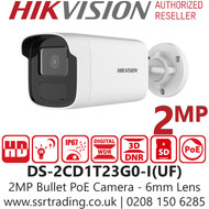 Hikvision DS-2CD1P23G0-I(UF) (6mm) Full HD 1080p 2MP IP PoE Bullet Camera with 6mm Fixed Lens, Supplement Light Range Up to 50m, Water and Dust Resistant (IP67) 