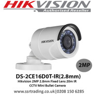  Hikvision  2MP 2.8mm Fixed Lens 20m IR CCTV Mini Bullet Camera - DS-2CE16D0T-IR