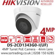 Hikvision DS-2CD1343G0-I(UF) (4mm) 4MP IP PoE Audio Turret Camera with 4mm Fixed Lens, 30m IR Range, 1/3" Progressive Scan CMOS, Built-in Microphone, IP67 Water and Dust Resistant 