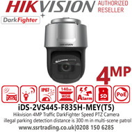 Hikvision iDS-2VS445-F835H-MEY(T5)  4MP Darkfighter PoE IR Traffic PTZ Camera with 35 × Optical Zoom, 16 × Digital Zoom, 30m IR Distance, 140 dB WDR, 3D DNR, HLC, BLC, EIS, Defog, Water and Dust Resistant (IP67) 