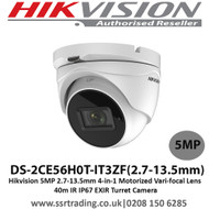  Hikvision 5MP 2.7-13.5mm 4-in-1 Motorized Vari-focal Lens 40m IR IP67 EXIR Turret Camera - DS-2CE56H0T-IT3ZF