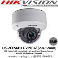  Hikvision 5MP 2.8-12mm Varifocal 40m IR IP67 EXIR HD-TVI Dome Camera - DS-2CE56H1T-VPIT3Z
