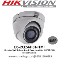  Hikvision 5MP 2.8mm 4-in-1 Fixed Lens 20m IR IP67 EXIR Eyeball Camera - DS-2CE56H0T-ITMF