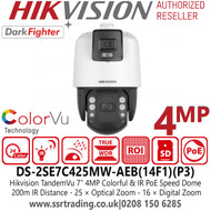 DS-2SE7C425MW-AEB(14F1)(P3) Hikvision 4MP TandemVu IP PoE PTZ Camera with 25× Optical Zoom and 16× Digital Zoom, up to 200m IR Distance, Supports 24 VAC & Hi-PoE 