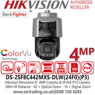 DS-2SF8C442MXS-DLW(24F0)(P3) Hikvision Panoramic 4MP IP PoE PTZ Camera with 24/7 Colorful Imaging and Excellent Low-Light Performance with DarkFighter Technology 