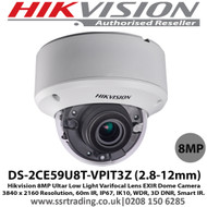 Hikvision 8MP 4K 2.8 - 12 mm motorized varifocal lens 60m IR IP67 IK10 WDR 3D DNR EXIR TVI/CVBS - (DS-2CE59U8T-VPIT3Z)