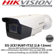 Hikvision 8MP 4K 2.8-12mm motorized varifocal lens 80m IR Ultra Low Light P67 WDR 3D DNR EXIR TVI Bullet Camera - (DS-2CE19U8T-IT3Z)