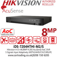 iDS-7204HTHI-M2/S Hikvision 4Ch 8MP/4K AcuSense AoC 4 Channel DVR, 5 Signals Input Adaptively (HDTVI/AHD/CVI/CVBS/IP), 2 SATA Interfaces 