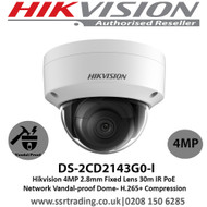  Hikvision 4MP 2.8mm Fixed Lens 30m IR PoE  H.265+ Compression Network Vandal-proof Dome camera - DS-2CD2143G0-I