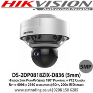 Hikvision 5MP 36× Optical Zoom, 16× Digital Zoom 20m IR PanoVu Series 180° Panoramic + PTZ Camera - DS-2DP0818ZIX-D836(5mm)