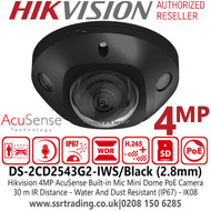 Hikvision 4MP AcuSense Audio PoE IP Camera with 2.8mm Fixed Lens, 30m IR Range, Efficient H.265+ Compression Technology,  Water and Dust Resistant (IP67) And Vandal Resistant (IK08)- DS-2CD2543G2-IWS /Black(2.8mm)