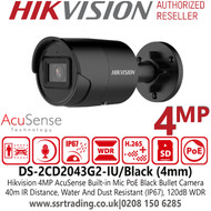 Hikvision DS-2CD2043G2-IU (4mm)/Black 4MP AcuSense Outdoor Black PoE Camera 