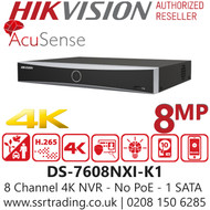 Hikvision 8Ch AcuSense 4K NVR - No PoE - DS-7608NXI-K1