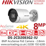 Hikvision 8MP/4K Nightvision AcuSense Outdoor PoE IP Camera with 2.8mm Fixed Lens, 40m IR Range, Built in Microphone, 120dB WDR, H.265+ Compression Technology - DS-2CD2083G2-IU (2.8mm)